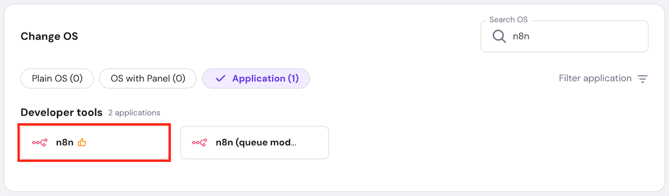 The n8n template on hPanel's OS management menu