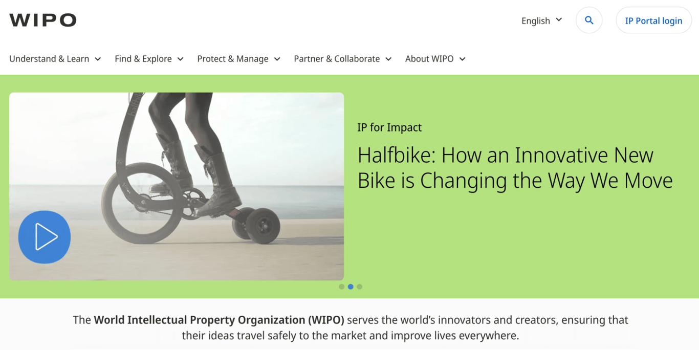 Homepage of the World Intellectual Property Organization