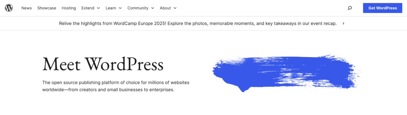 Wordpress org homepage