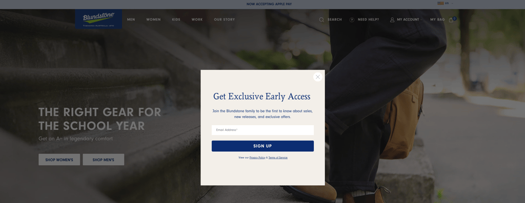 Blundstone signup popup