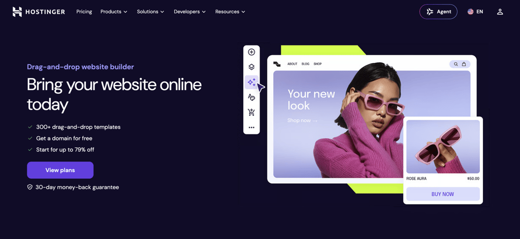 Hostinger Drag-and-drop Builder landing page