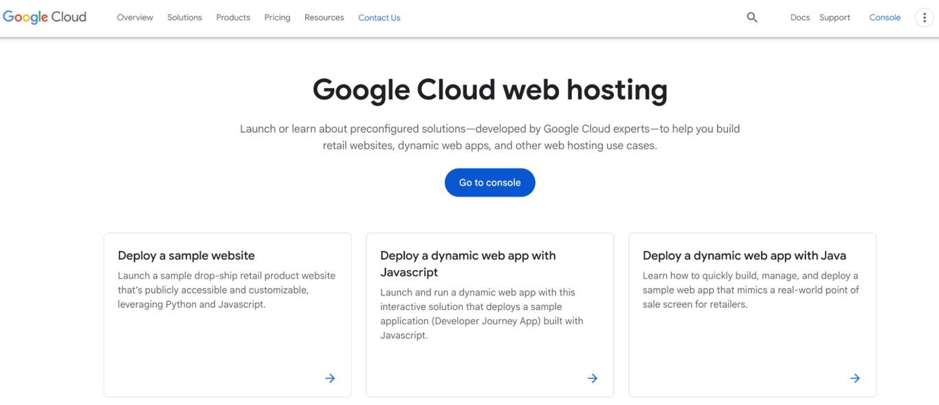 Google Cloud Platform landing page