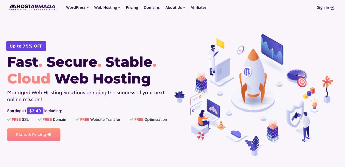HostArmada landing page