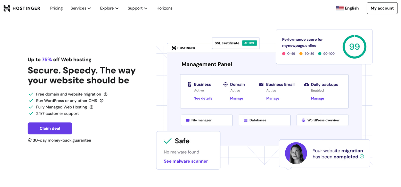 Hostinger web hosting landing page