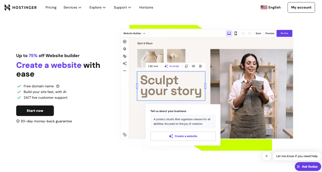 Hostinger Website Builder landing page