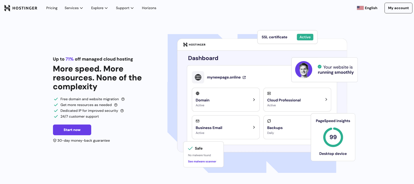 Hostinger cloud hosting landing page