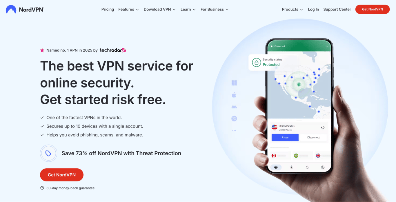 NordVPN landing page