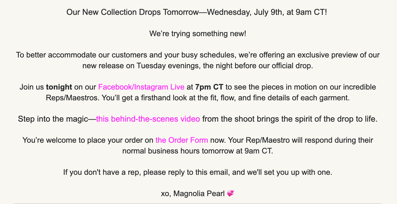 Magnolia Pearl email marketing campaign showing engagement details