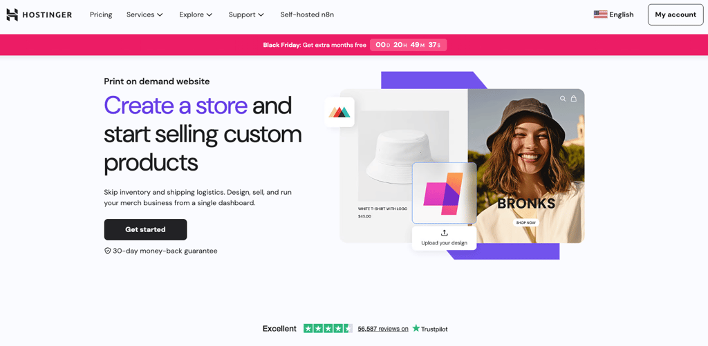 Hostinger print-on-demand landing page