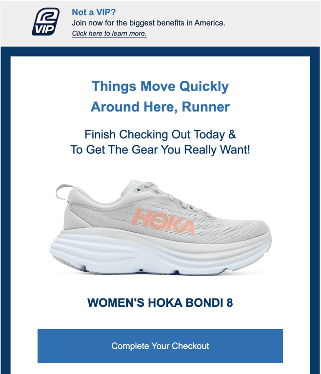 Road Runner abandoned cart email marketing campaign