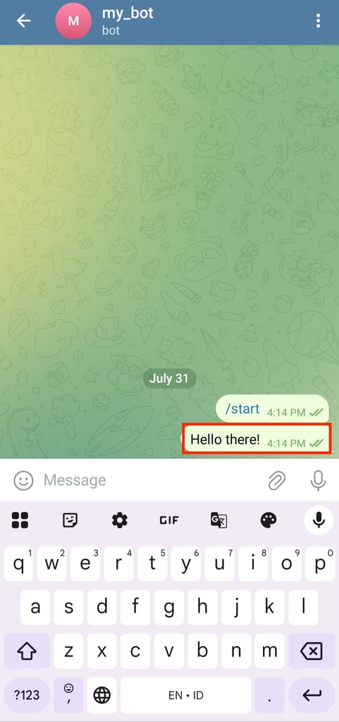 Send a test message to the new Telegram bot