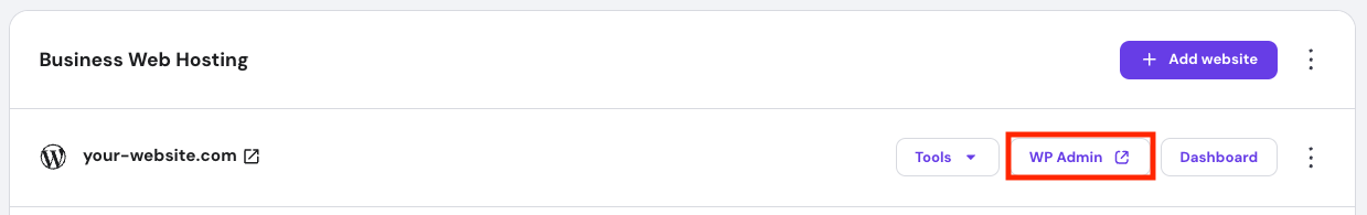 The WP Admin button on hPanel