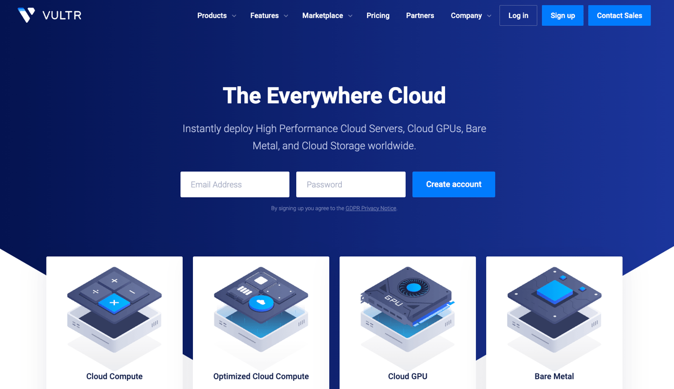 Vultr landing page