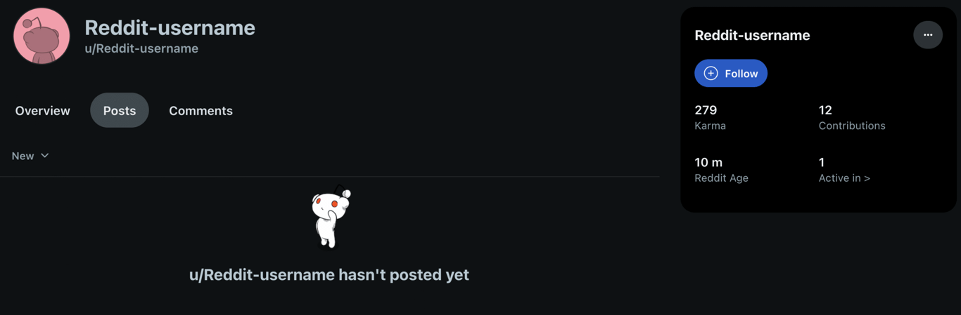 An example of a Reddit profile page