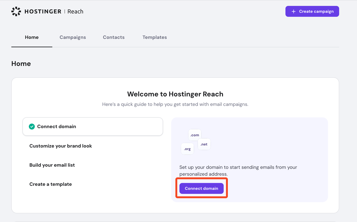connect your domain to hostinger reach