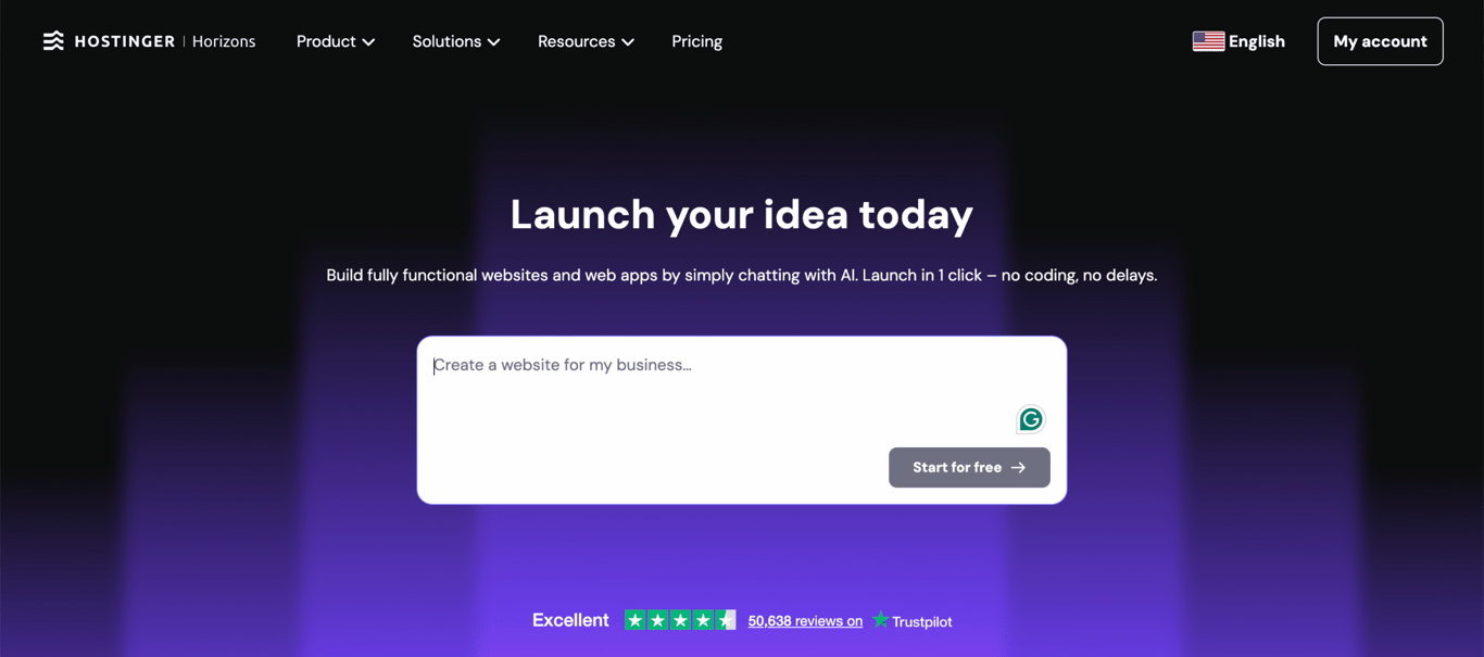 Hostinger Horizons landing page