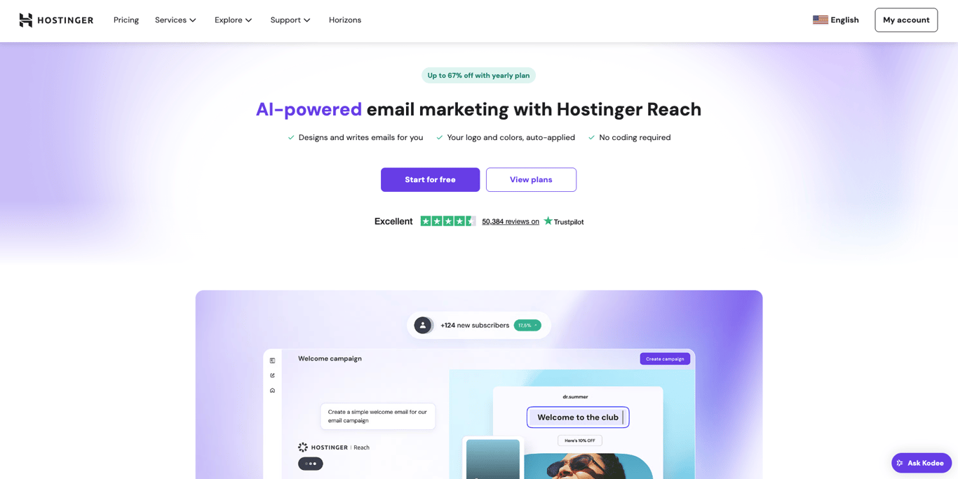 Hostinger Reach homepage