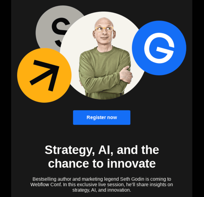 Webflow Conf webinar registration email

