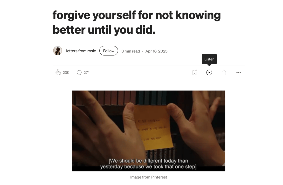 The Listen button on Medium blogging platform interface