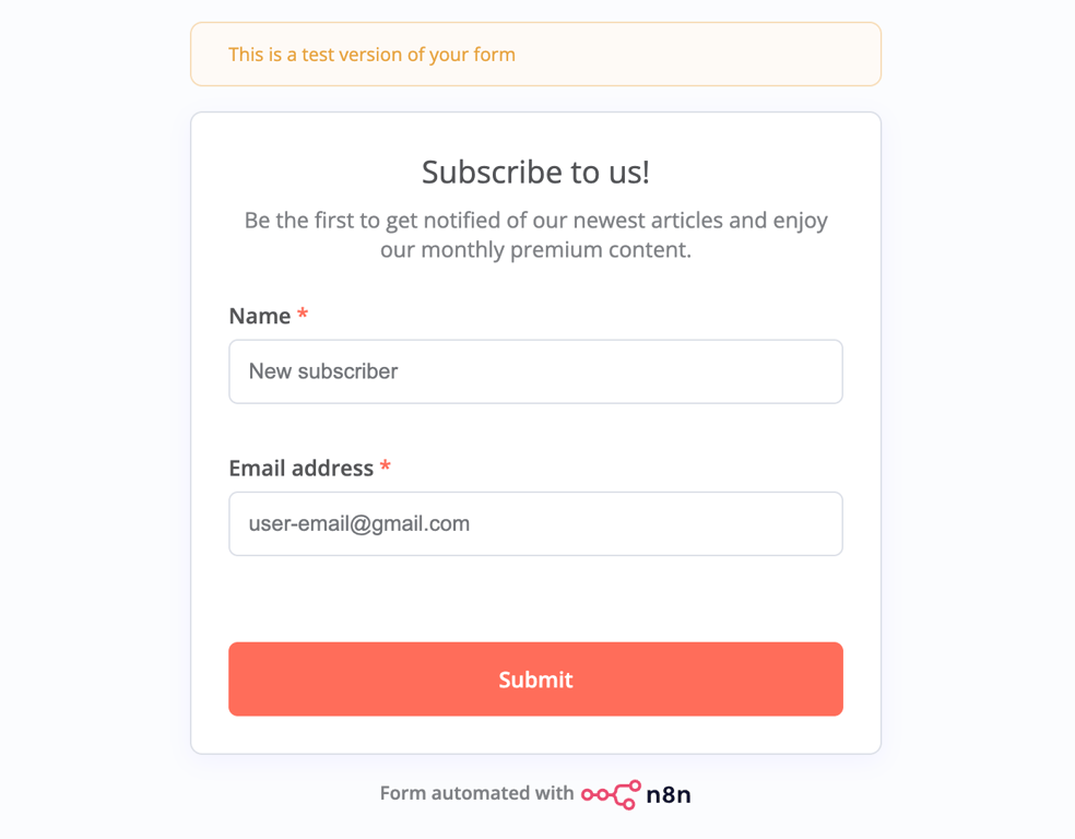 n8n form trigger's submission page