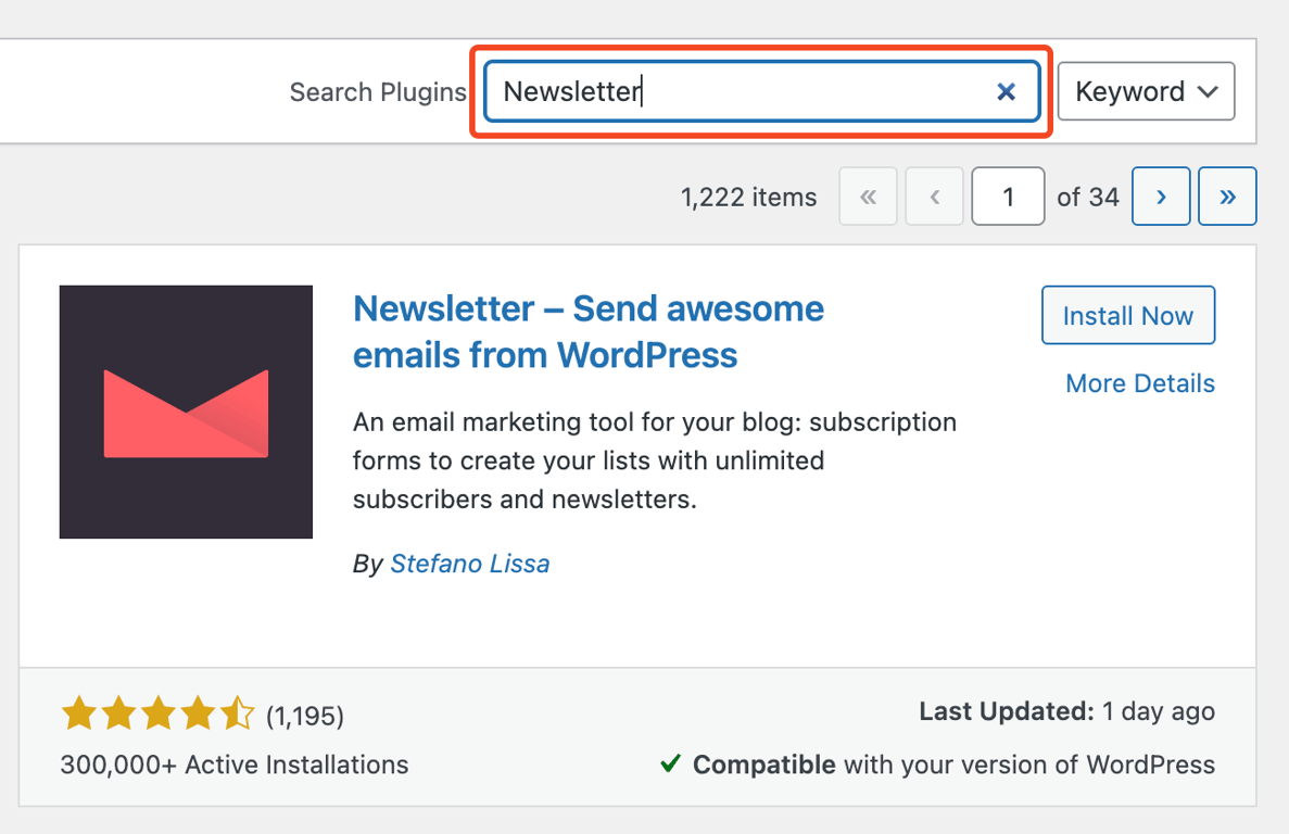 plugin search bar in WP