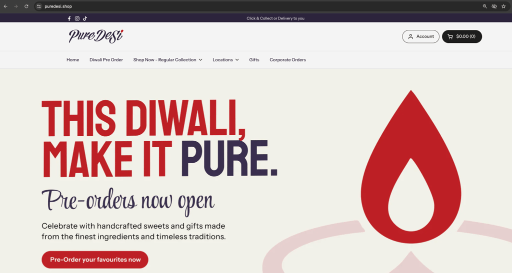 Pure Desi homepage
