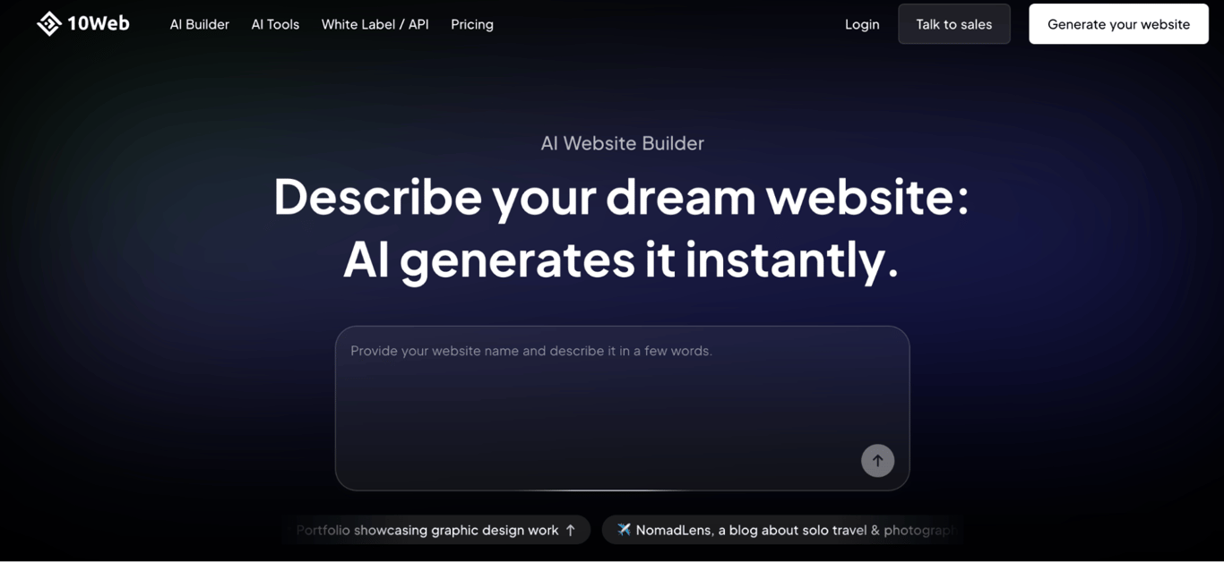 10Web website builder landing page