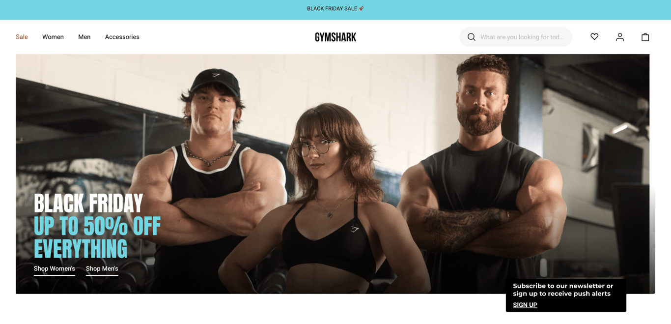 Gymshark Black Friday landing page