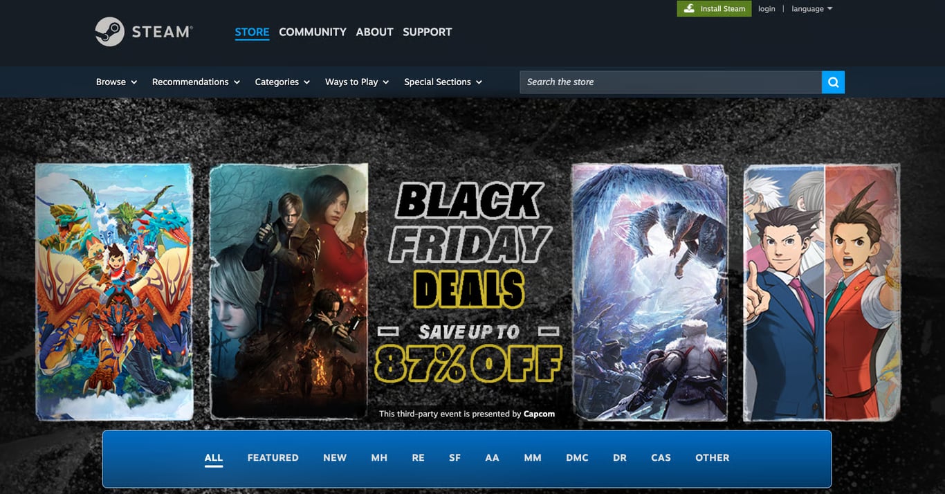 Steam Black Friday landing page
