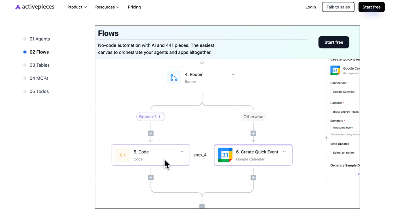 ActivePieces' homepage