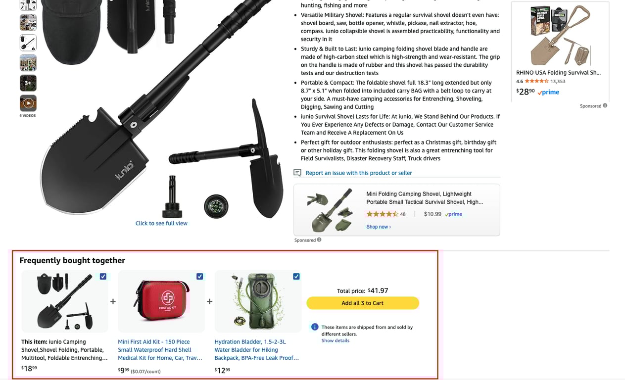 Amazon "frequently bought together" section in a product page