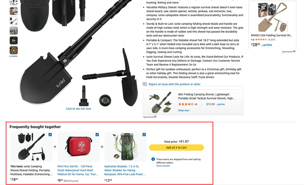 Amazon "frequently bought together" section in a product page