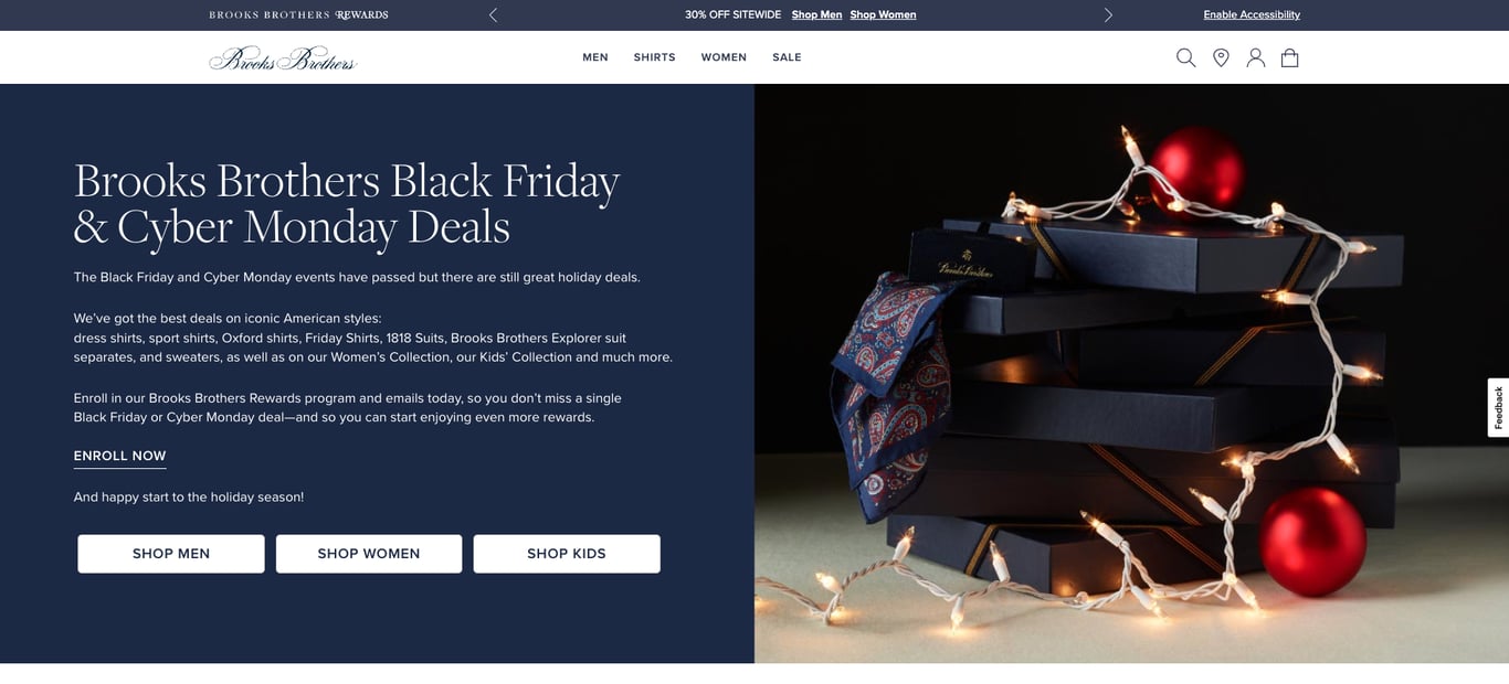 Brooks Brothers Black Friday landing page