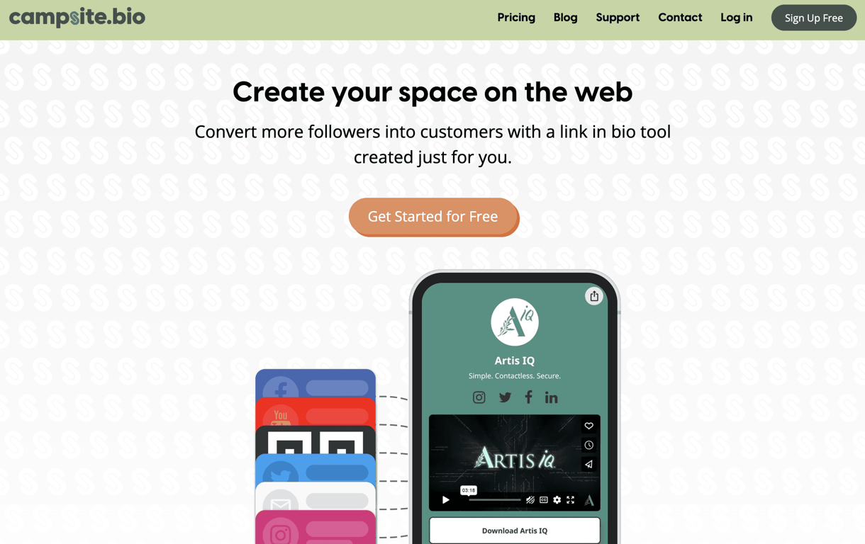 Homepage of Campsite.bio