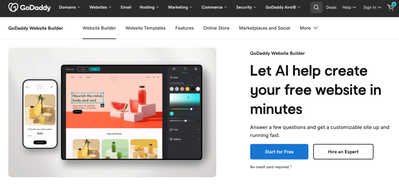 Screenshot of GoDaddy website