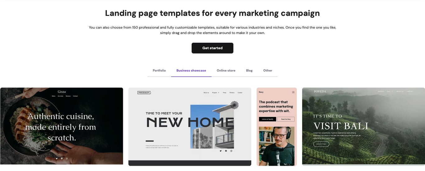 Landing page templates offered by Hostinger Website Builder