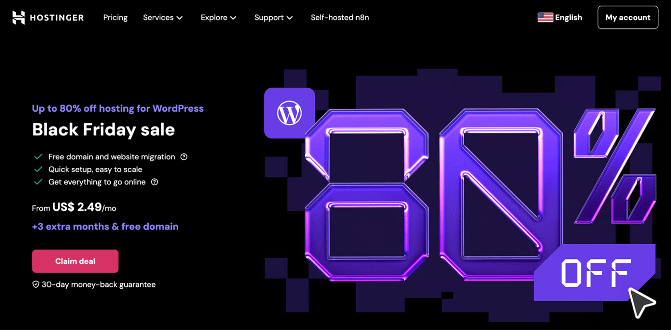 Screenshot of Hostinger website builder landing page