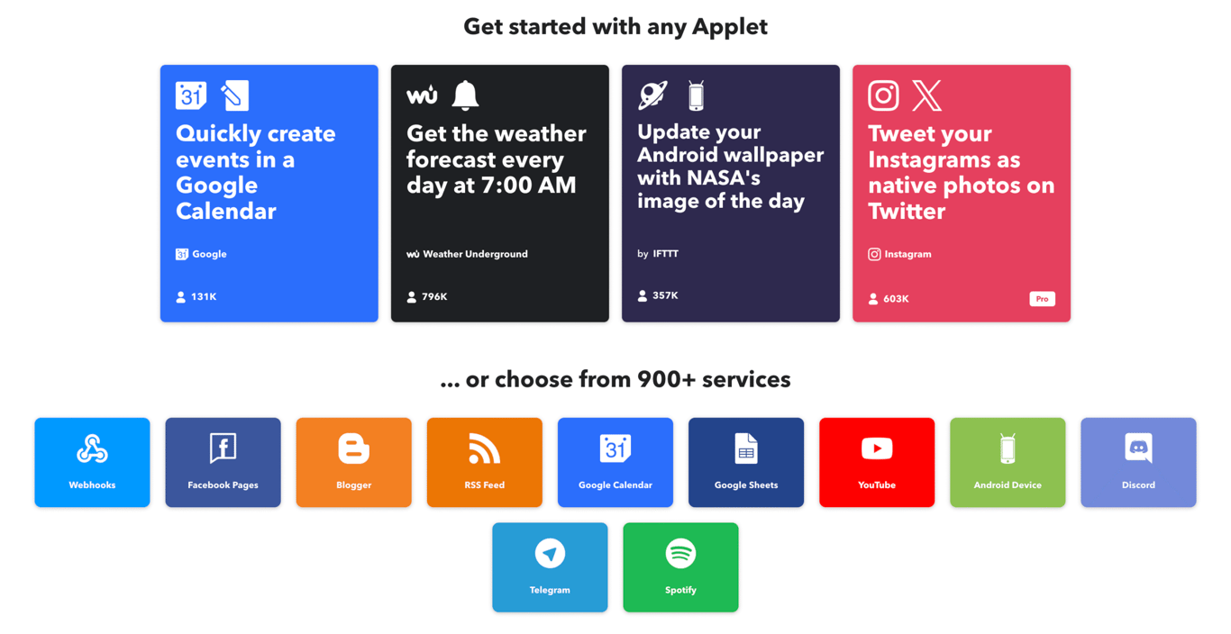 IFTTT's homepage