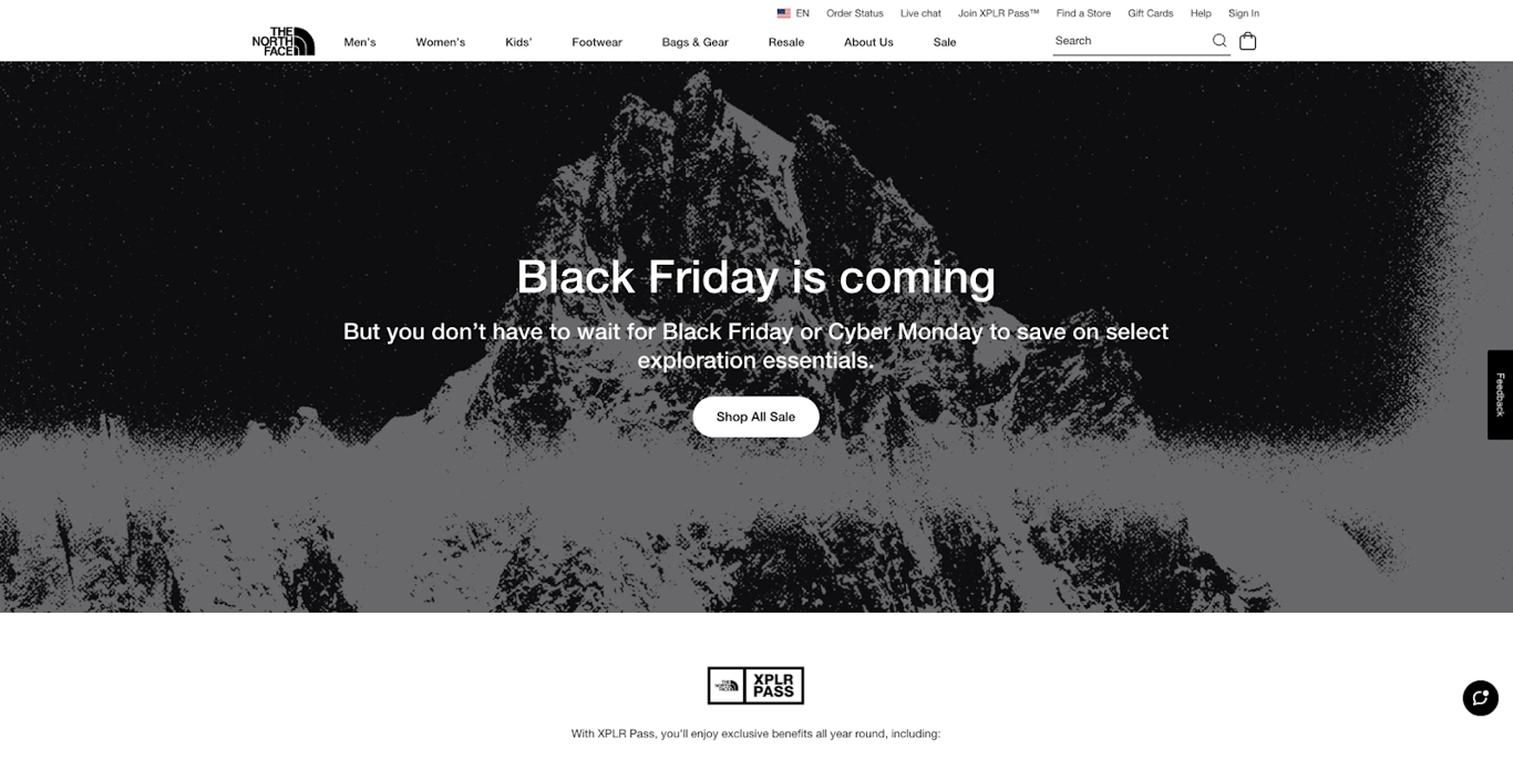 The North Face's Black Friday landing page