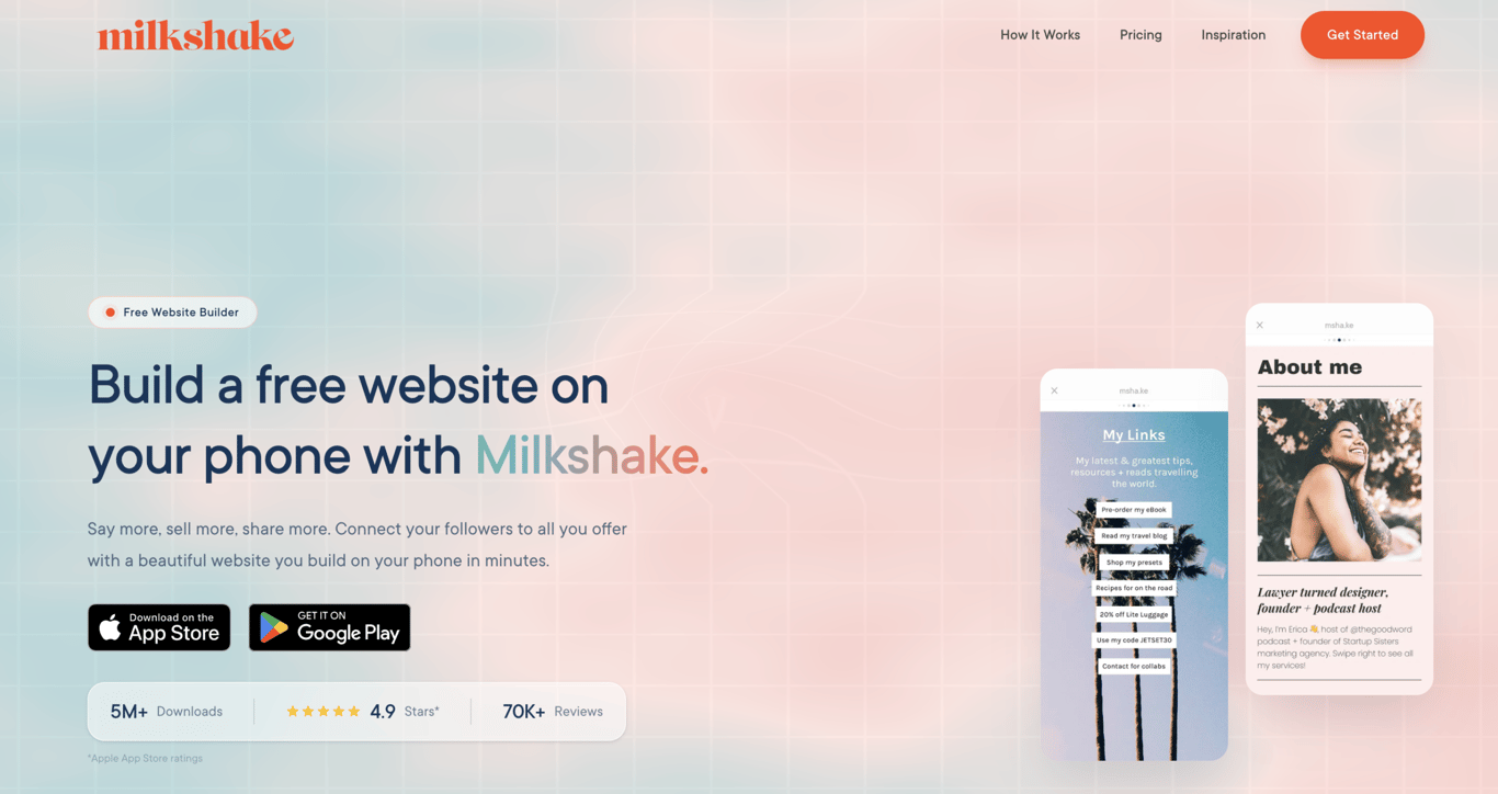 Milkshake landing page