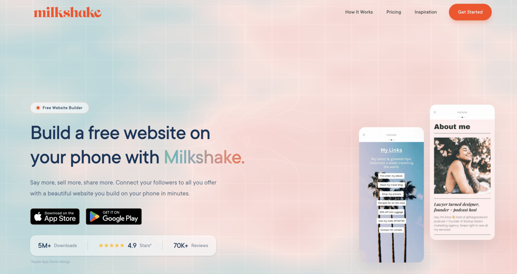 Milkshake landing page