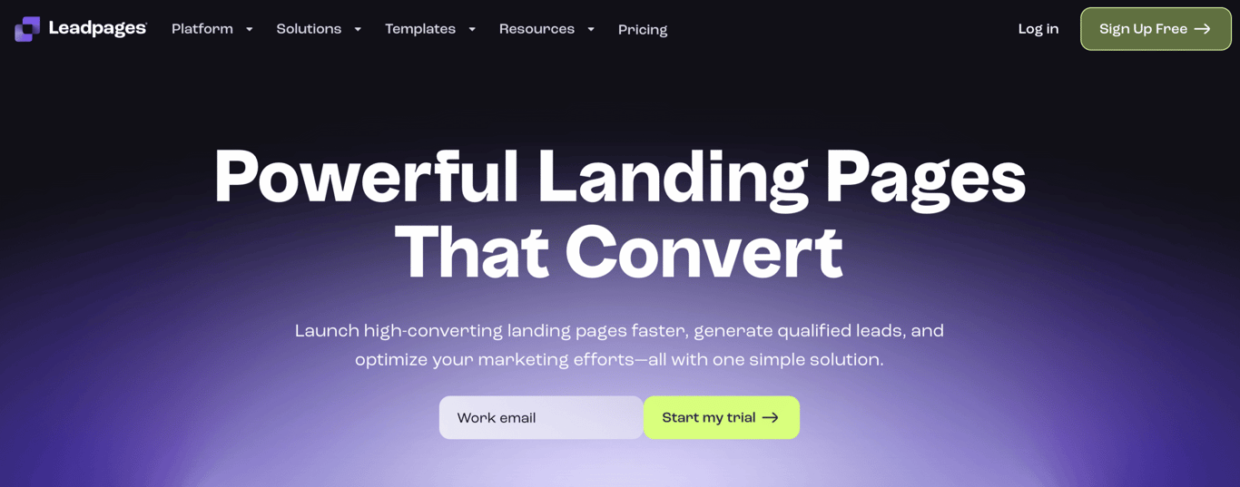 Homepage of Leadpages