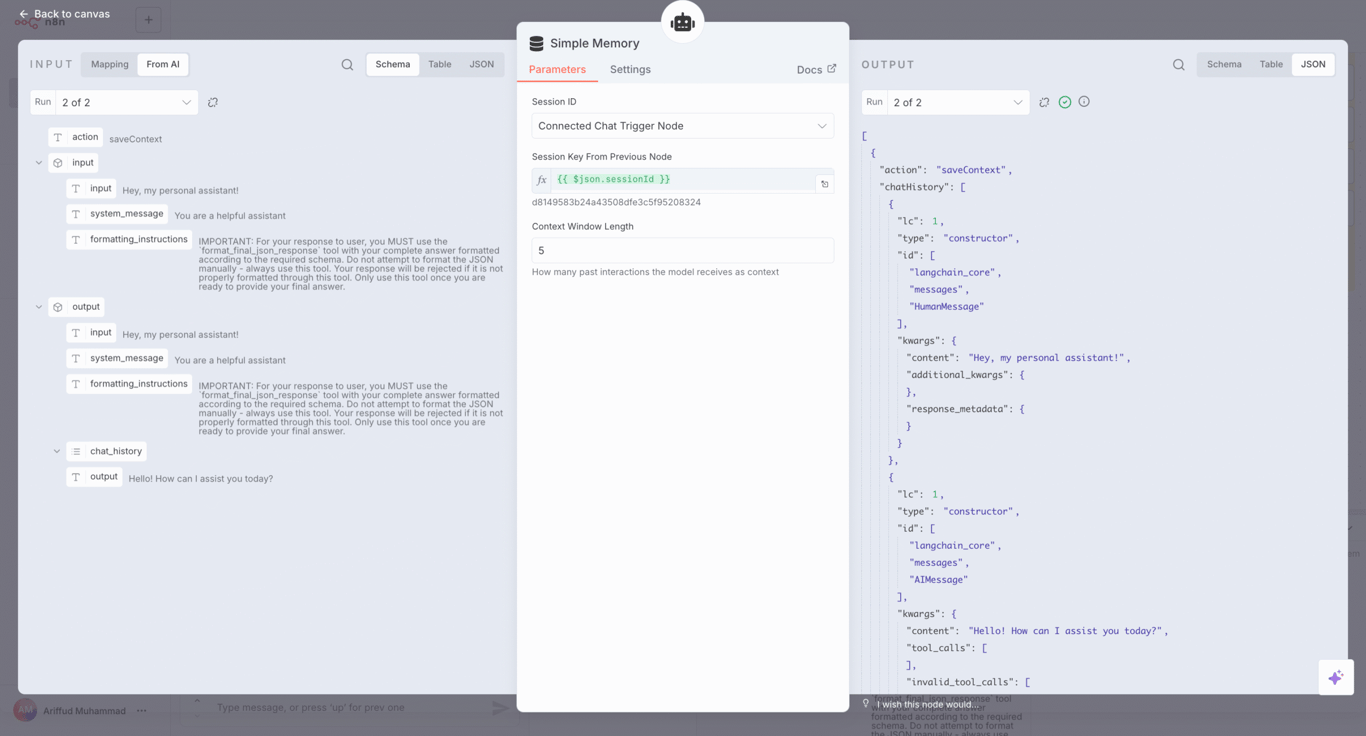 The Simple Memory node in n8n, with the context window length parameter set to 5.