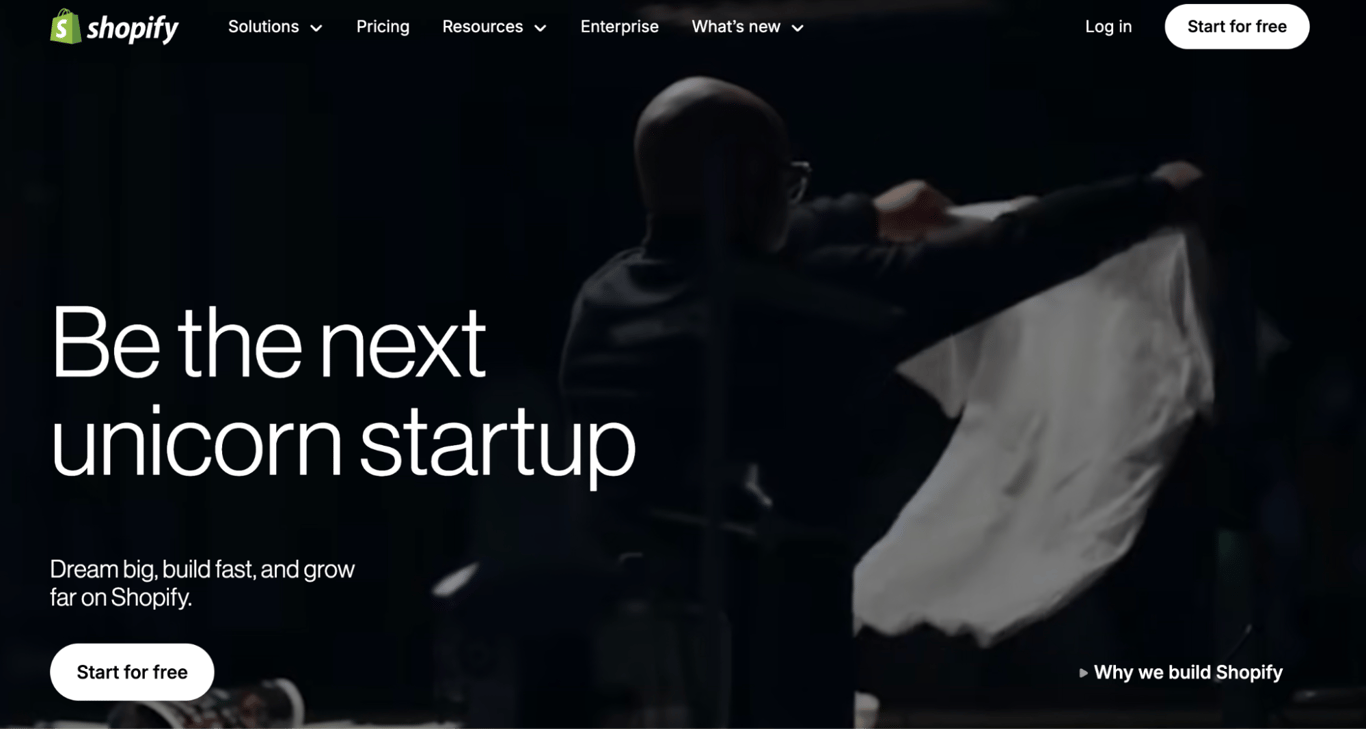 Screenshot of Shopify website