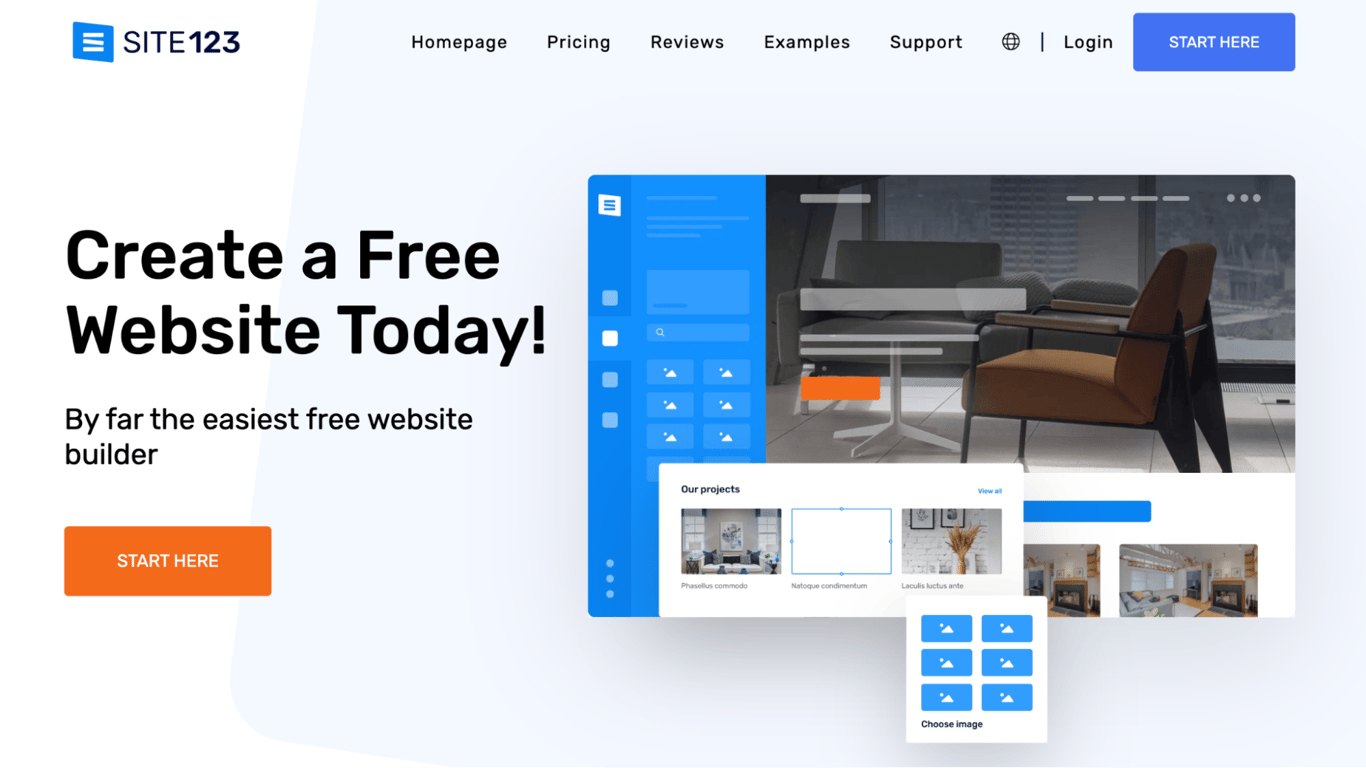 Screenshot of SITE123 website