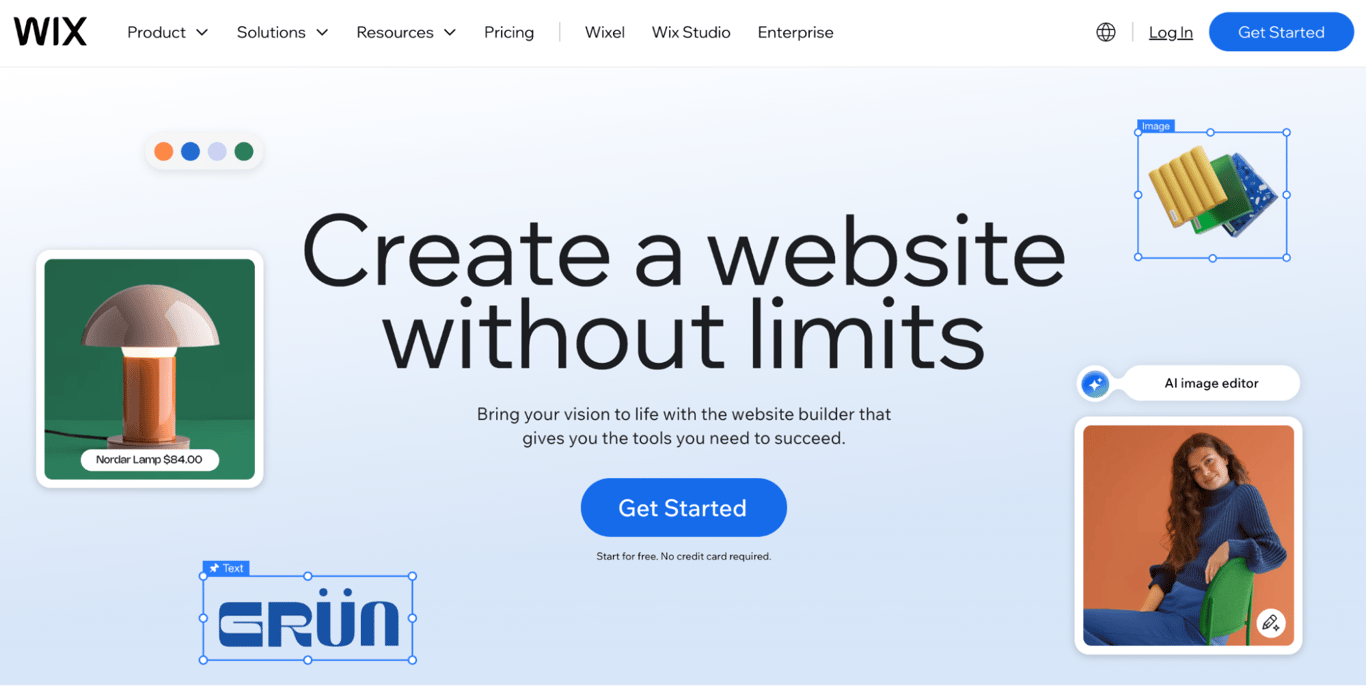 Screenshot of Wix website
