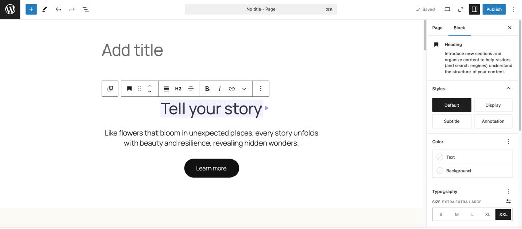 The WordPress Gutenberg interface