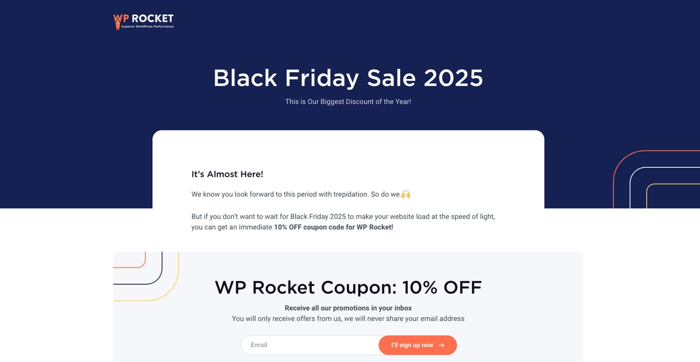 WP Rocket Black Friday landing page