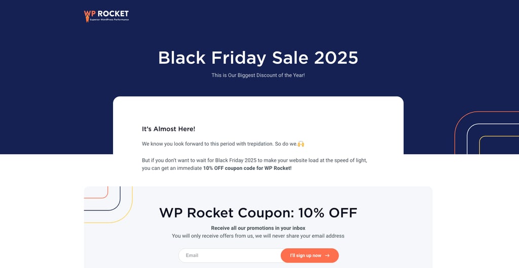 WP Rocket Black Friday landing page