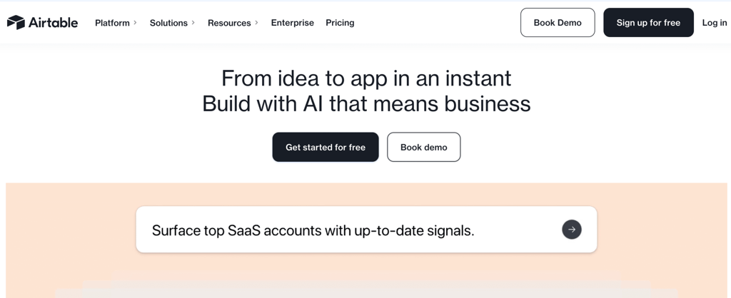 Homepage of Airtable